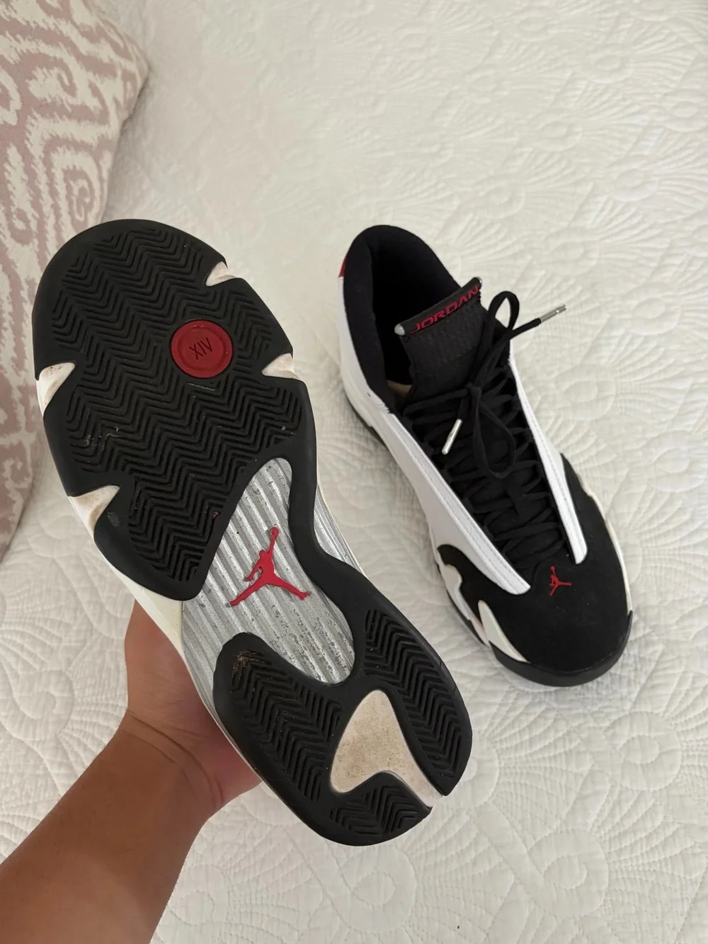 Jordan Men’s Black/White Athletic Shoes with Red Accents